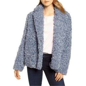 Tahari Teddy Jacket Pepper Curly Women’s Faux Fur Pea Coat Blue Size Lar…